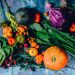 vegies on blue surface