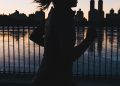 silhouette photo of woman running