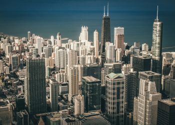 aerial view photography of city buildings near body of water
